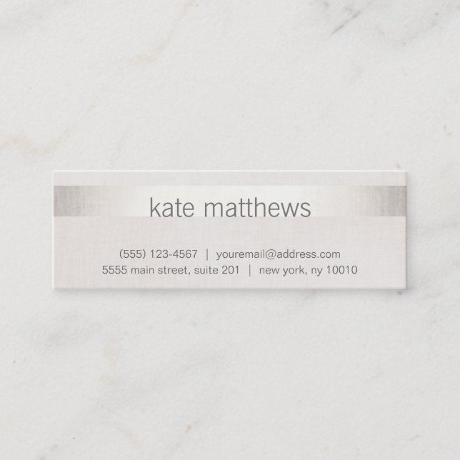 Modern Faux Silver Stripe on Linen Mini Business Card (Front)