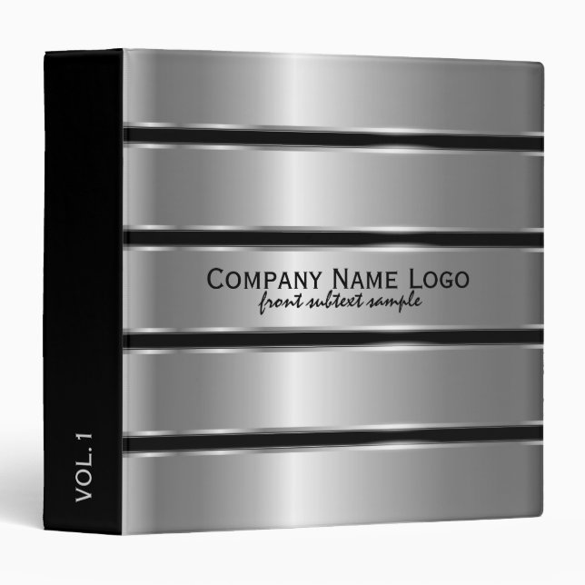 Modern Faux Silver Stripes Custom Black Background Binder (Front/Spine)