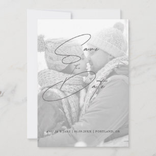 Modern Faux Vellum Black and White Photo Wedding Save The Date