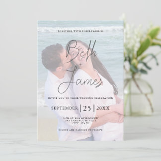 Modern Faux Vellum Photo Tropical Beach Wedding Invitation