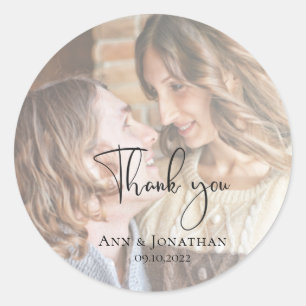 Modern Faux Vellum Photo Wedding Classic Round Sticker