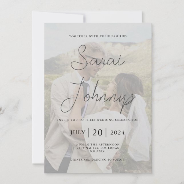 Modern Faux Vellum Photo Wedding Invitation (Front)