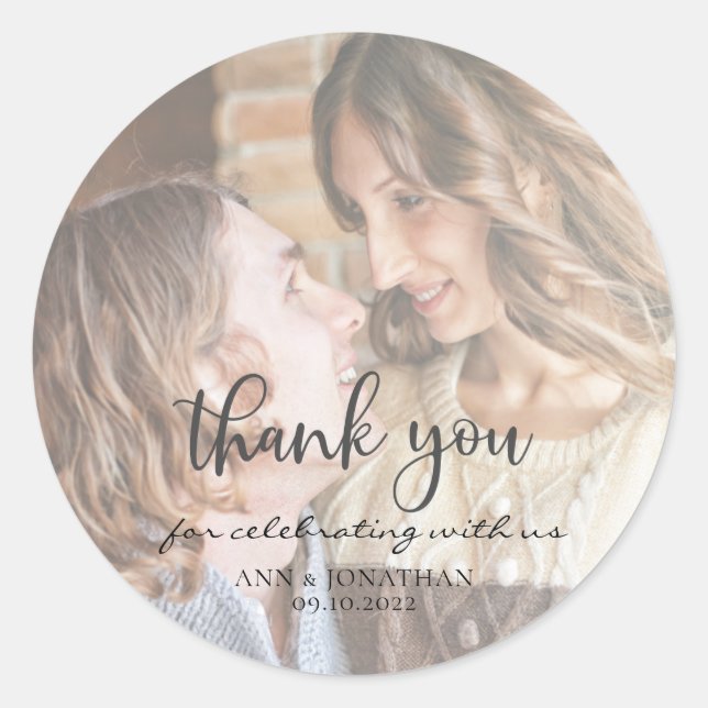 Modern Faux Vellum  Photo Wedding Thank You Classic Round Sticker (Front)