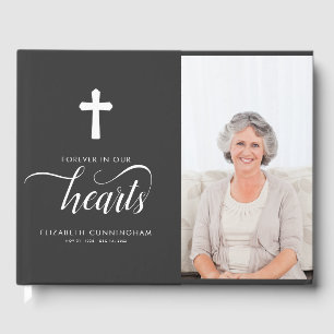 Modern Faux White Cross Memorial Funeral Guest Book