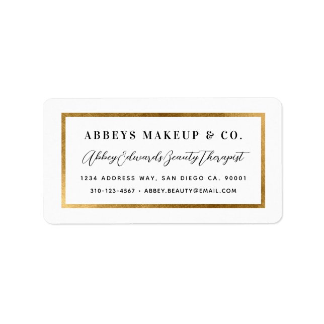 Modern Faux Yellow Gold Border Business Label (Front)