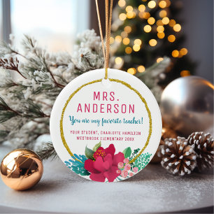 Modern Favorite Teacher For Her Christmas Gift Ceramic Ornament