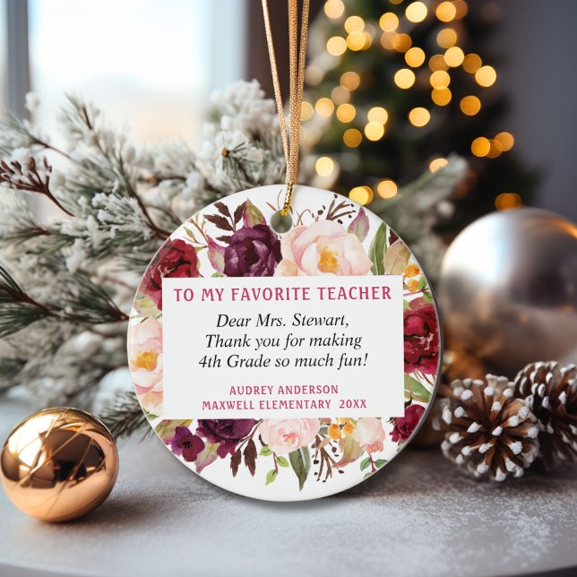 Modern Favourite Teacher For Her Christmas Ceramic Ornament (Creator Uploaded)