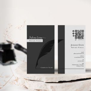 Modern Feather Pen nib Logo Black Notary Public Business Card