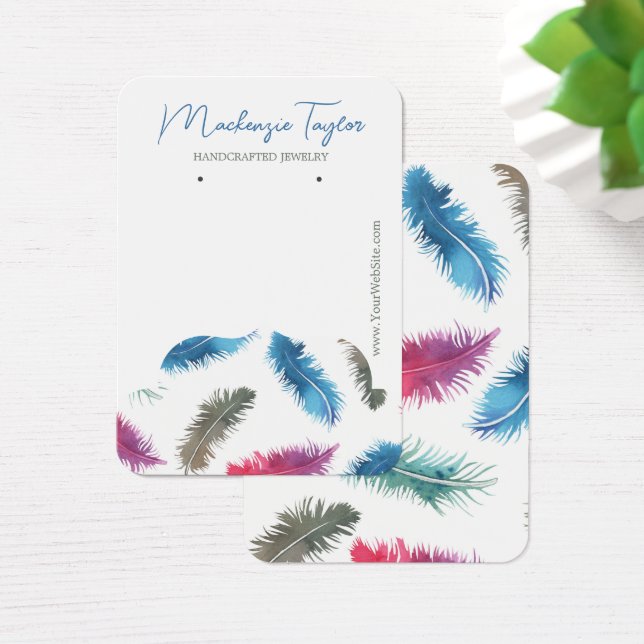 Modern Feather Personalized Earring Display Card (Desk)