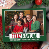 Modern Feliz Navidad Family Photo Green