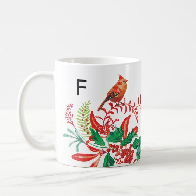 Modern Female Cardinal Holly Custom Monogram Mug (Left)