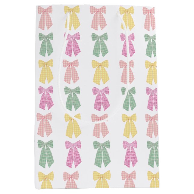 Modern Feminine Coquette Hair Bow Pattern Medium Gift Bag (Front)