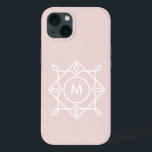 Modern Feminine Monogram Frame Pastel Blush Pink iPhone 13 Case<br><div class="desc">A modern feminine custom monogram design with a geometric frame and your initial of choice in a clean minimal font. The monogram for the name can be easily personalized by you. Default colour of this stylish monogram design is a soft blush pink and white. All colours can be changed in...</div>