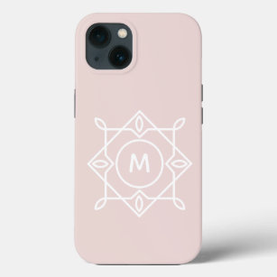 Modern Feminine Monogram Frame Pastel Blush Pink iPhone 13 Case