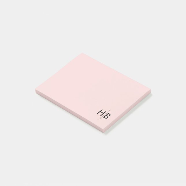 Modern Feminine Pink & Black Initial Monogram Post-it Notes (Angled)