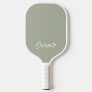 Modern Feminine Sage Green Script Custom Name  Pickleball Paddle