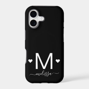 Modern feminine script monogram black white  