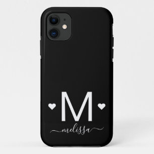 Modern feminine script monogram black white   iPhone 11 case