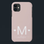Modern feminine script monogram blush pink iPhone 11 case<br><div class="desc">Modern feminine script monogram blush pink name iPhone 11 Case</div>