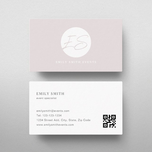 Modern Feminine Soft Pink Monogram QR code Business Card (Creator Uploaded)