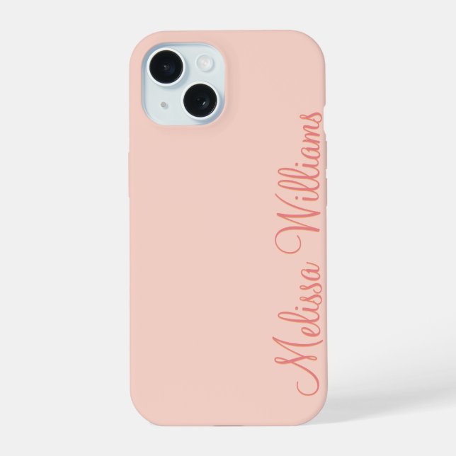 Modern Feminine Solid Soft Pink Script Custom Name iPhone 15 Case (Back)