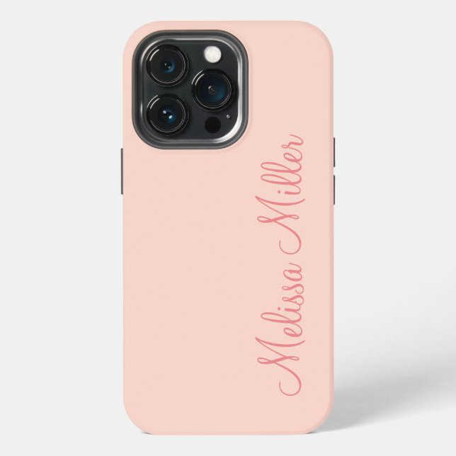 Modern Feminine Solid Soft Pink Script Custom Name iPhone Case (Back)
