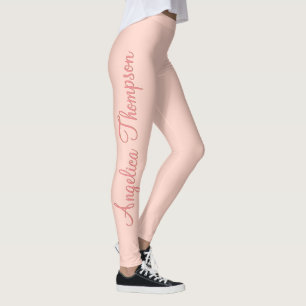 Modern Feminine Solid Soft Pink Script Custom Name Leggings