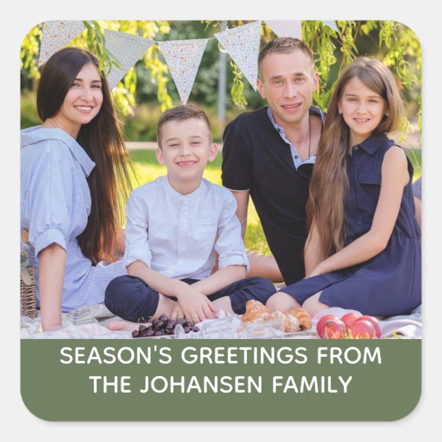 Modern Fern Green Family Photo Christmas  Square Sticker (Front)