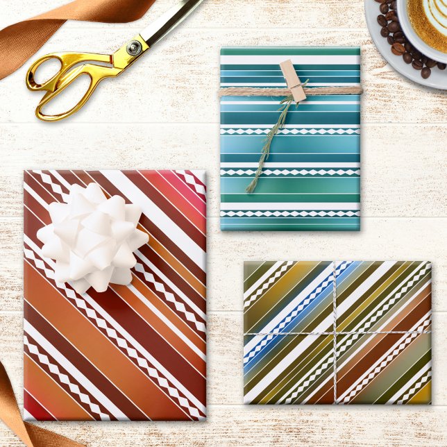 Modern Festive Abstract Striped Pattern Wrapping Paper Sheet (Festive and colorful abstract art wrapping paper sheets in beautiful nature inspired colors.)
