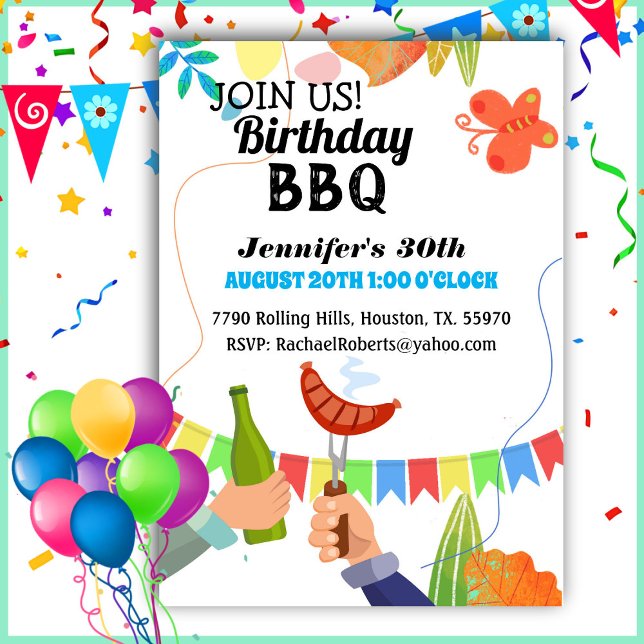 Modern Festive Backyard BBQ Birthday Invitation (Creator Uploaded)
