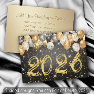 Modern Festive Balloon Confetti Happy New Year Eve Holiday Card
