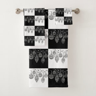 Modern Festive Black White Christmas Baubles  Bath Towel Set