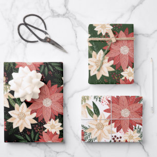 Modern & Festive Botanical Poinsettia Wrapping Paper Sheet
