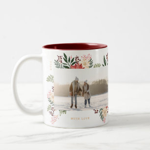 modern festive botanical two photo christmas Two-Tone coffee mug