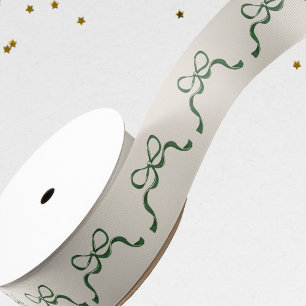 Modern Festive Bows Green Christmas Holiday Grosgrain Ribbon