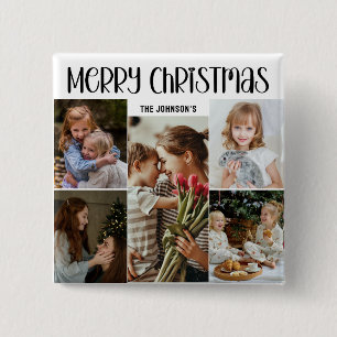 Modern Festive Casual Colorful Christmas 5 Photo  2 Inch Square Button