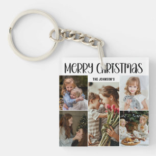 Modern Festive Casual Colorful Christmas 5 Photo Keychain