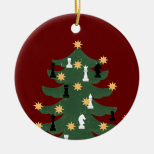 Modern Festive Christmas Chess Tree Ceramic Ornament