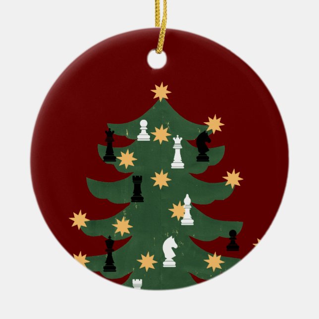 Modern Festive Christmas Chess Tree Ceramic Ornament (Front)