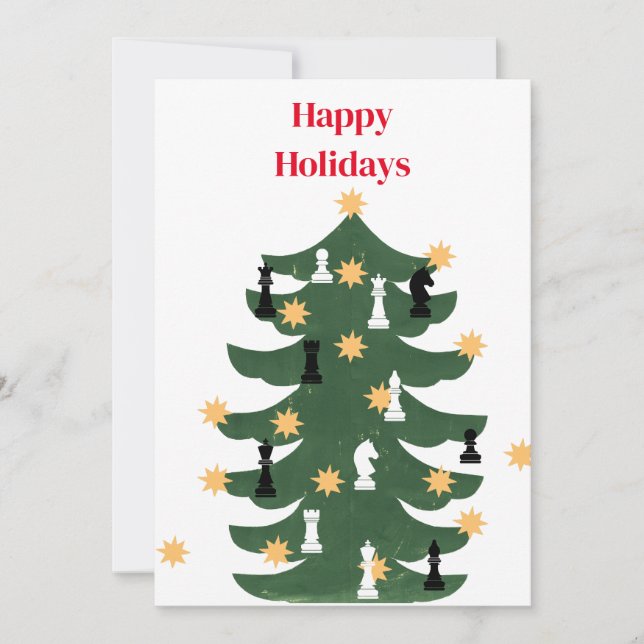 Modern Festive Christmas Chess Tree Holiday Card (Front)