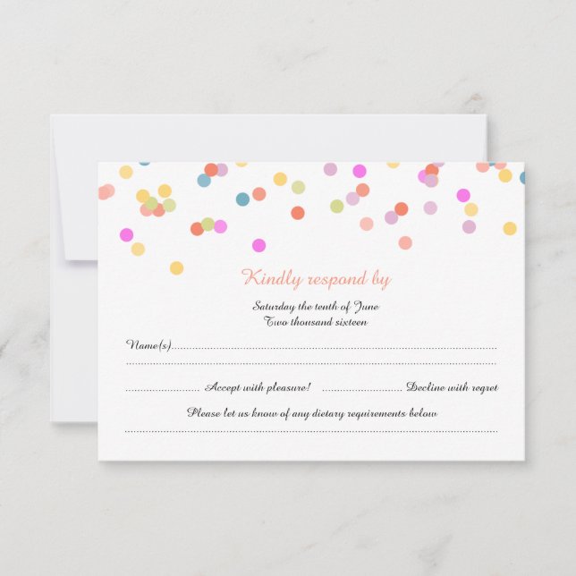 Modern Festive Confetti Wedding RSVP Cards (Front)