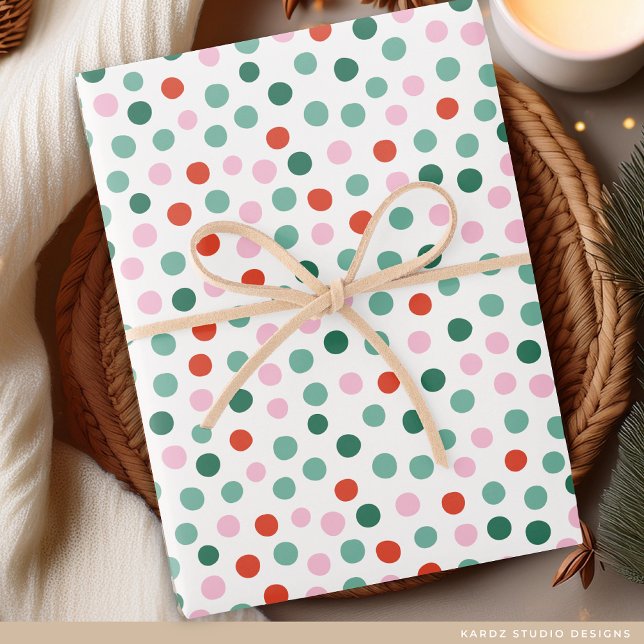 Modern Festive Dot Pattern Christmas Wrapping Paper (Christmas gift wrapping paper rolls, choose length and paper finish.)