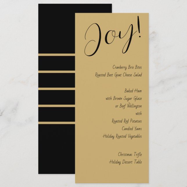 Modern Festive Elegant Black Gold Holiday Menu (Front/Back)