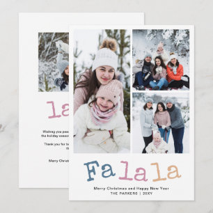 Modern Festive Fa La La Christmas Four Photo Holiday Card
