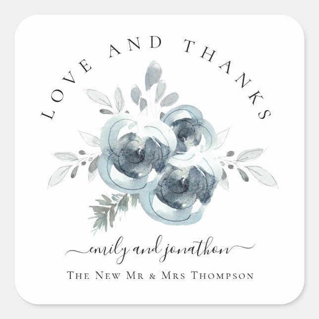 Modern Festive Florals Thank You Names Wedding Square Sticker (Front)