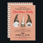 Modern Festive Gnomes Coral Christmas Party  Invitation<br><div class="desc">Invite your guests to your Christmas party with these modern festive gnomes Christmas party invitations. These fun invitations feature three cute Scandinavian gnomes as well as fun and festive typography, The back of the cards have a red floral pattern. Personalize will all the pertinent details plus add extra details in...</div>