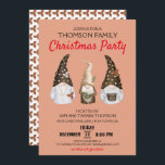 Modern Festive Gnomes Coral Christmas Party  Invitation<br><div class="desc">Invite your guests to your Christmas party with these modern festive gnomes Christmas party invitations. These fun invitations feature three cute Scandinavian gnomes as well as fun and festive typography, The back of the cards have a red floral pattern. Personalize will all the pertinent details plus add extra details in...</div>