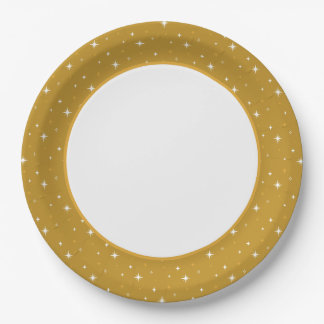 Modern & Festive Gold Twinkling Stars Paper Plate