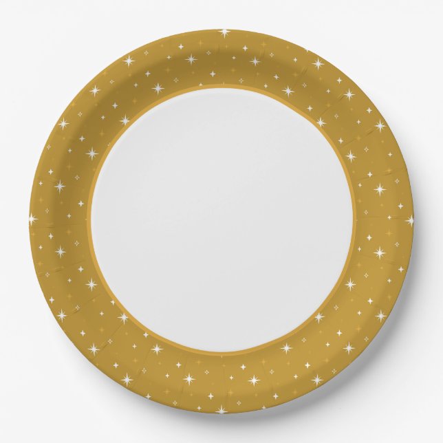 Modern & Festive Gold Twinkling Stars Paper Plate (Front)