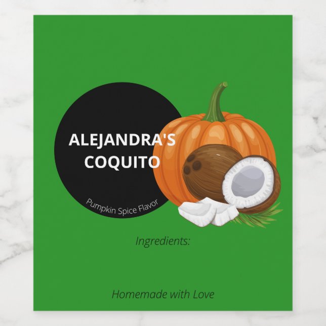 Modern Festive Green Pumpkin Spice Coquito Bottle Wine Label (Single Label)